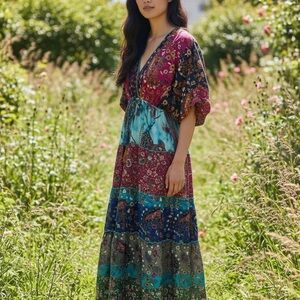 Bohemian Floral Maxi Dress in Multicolor